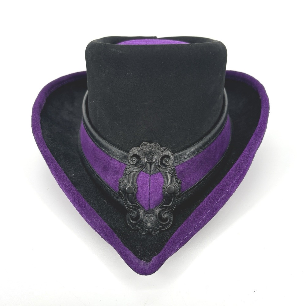 The Blonde Swan Purple Leather And Suede Riding Topper Hat Ren Faire